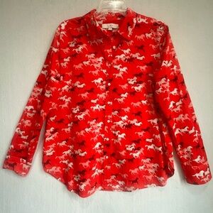 Loft Red Horse Print Button Up Shirt Sz Large Equestrian